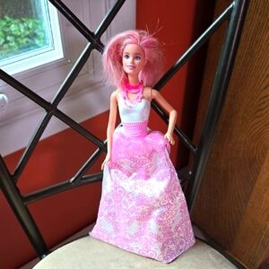 1999 Mattel Barbie Doll with Pink Hair and White Dress